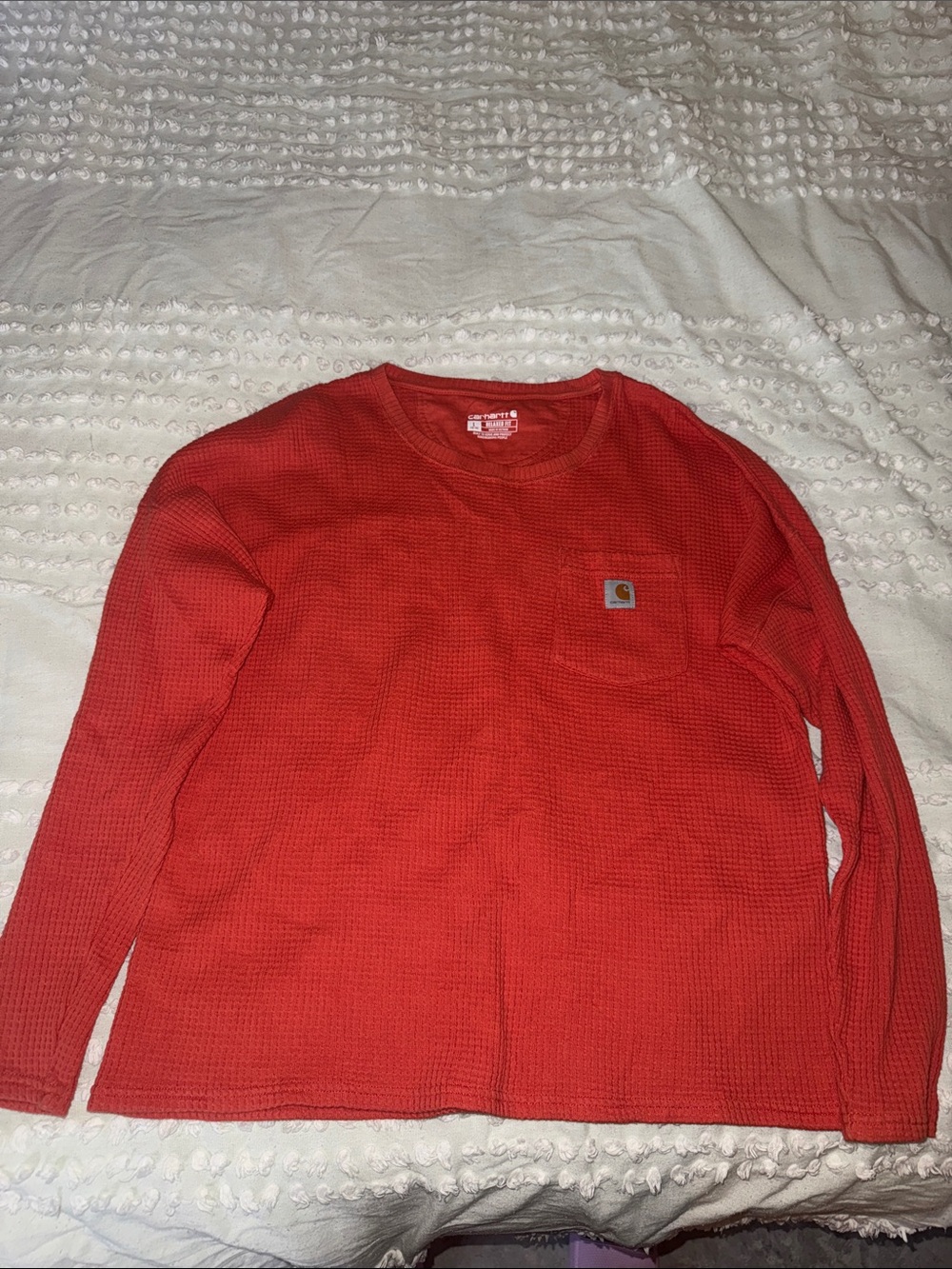 Carhartt orange Waffle Knit Long Sleeve Pocket Shirt